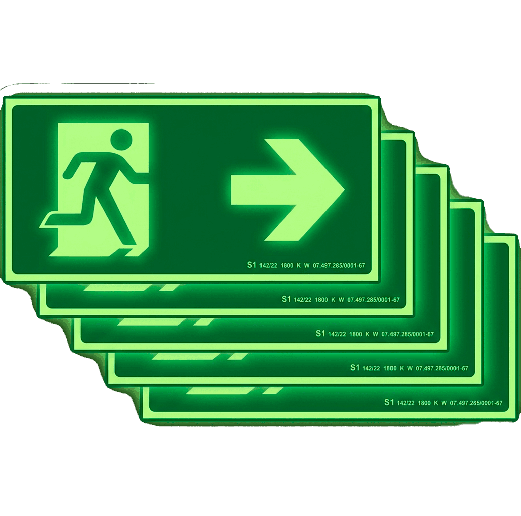 Placas de rota de fuga brilhando no escuro